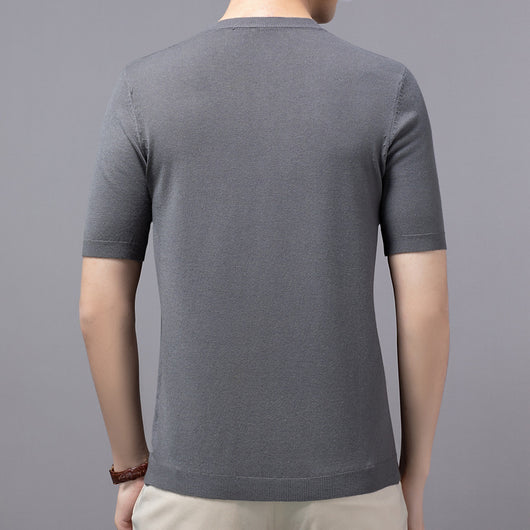 Camiseta Básica de Punto Cuello Redondo Manga Corta para Hombre - Image 14