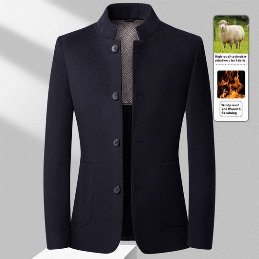 Abrigo de Lana Reversible con Cuello Mao de Largo Medio para Hombre - Image 8