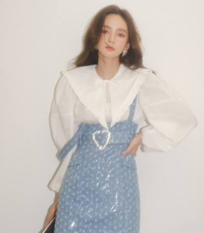 Falda Vestido Denim con Bordado de Cuentas y Tirantes - Image 15