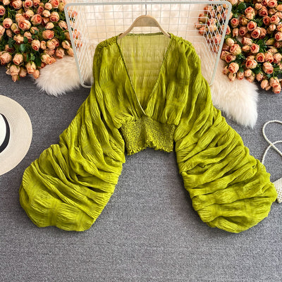 Blusa Elegante Escote V Profundo con Mangas Farol - Estilo Occidental - Image 4