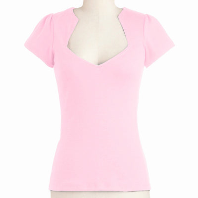 Blusa Suelta de Cuello Abierto para Mujer - Manga Corta Color Liso - Image 10