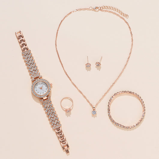 Conjunto de Reloj Collar Aretes Pulsera y Anillo de Aleación Cuarzo para Mujer - Image 2