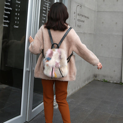 Mochila Casual de Piel con Pelaje de Zorro Auténtico - Image 15