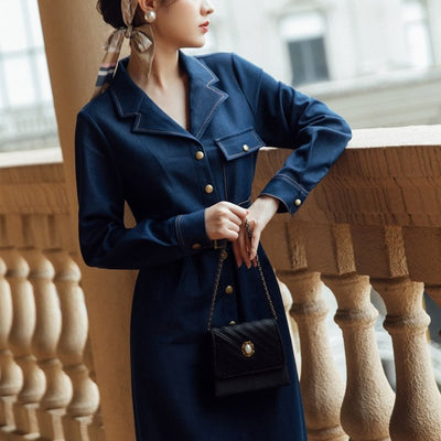 Vestido Denim Retro Cuello Solapa Talle Midi - Image 10