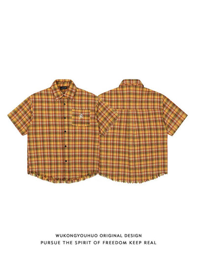 Camisa Cuadros Amarilla con Bolsillo Bordado - Unisex Manga Corta - Image 8