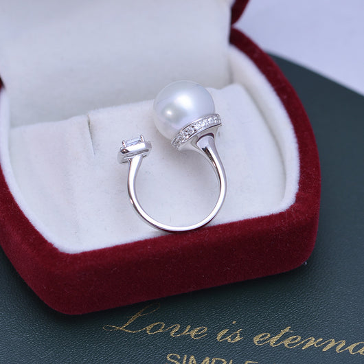 Anillo de Perla de Agua Dulce Blanca 12-13mm Plata 925 Estilo Cubo de Azúcar Ajustable - Image 21