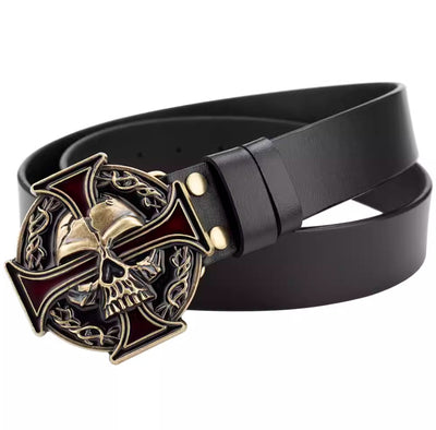Cinturón de Cuero Bovino con Diseño Calavera de Dos Capas - Image 12