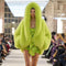 Abrigo Elegante con Capucha de Pelaje Sintético Verde
