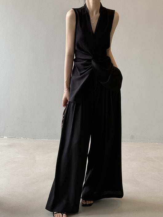 Conjunto Elegante sin Mangas: Blusa Temperamento + Pantalón Ancho Fluido - Image 17