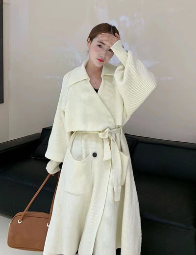 Abrigo Tejido Elegante con Cinturón para Otoño e Invierno - Image 4