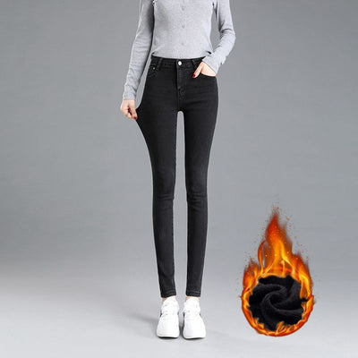 Jeans de Cintura Alta Ajustados para Mujer con Forro de Polar - Image 8