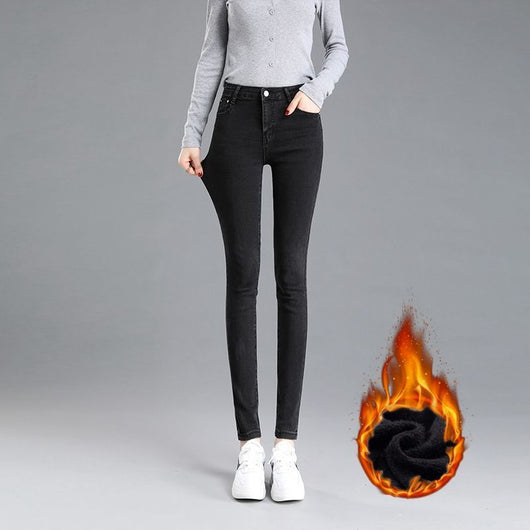Jeans de Cintura Alta Ajustados para Mujer con Forro de Polar - Image 8