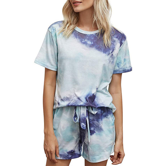Pijama Tie Dye Estilo Europeo Manga Corta para Casa - Image 22