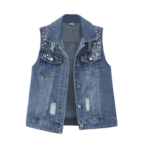 Chaleco Denim con Cuentas para Mujer - Diseño Suelto y Moderno
