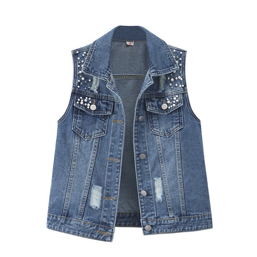 Chaleco Denim con Cuentas para Mujer - Diseño Suelto y Moderno