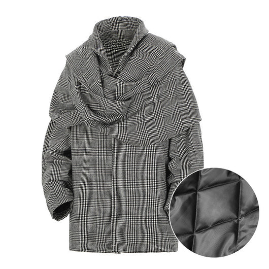 Abrigo de Lana Houndstooth Doble Hombro Hombre Casual Suelto - Image 9