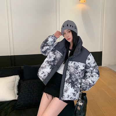 Chaqueta Acolchada Suelta Estampada - Abrigo Corto Grueso
