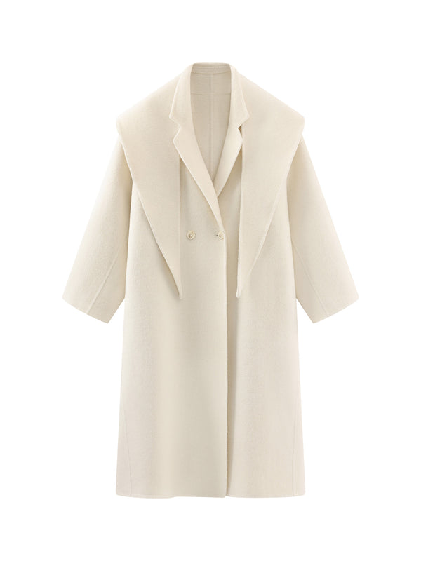 Abrigo de Lana Blanco Doble Botonadura para Mujer - Largo Reversible Otoño Invierno