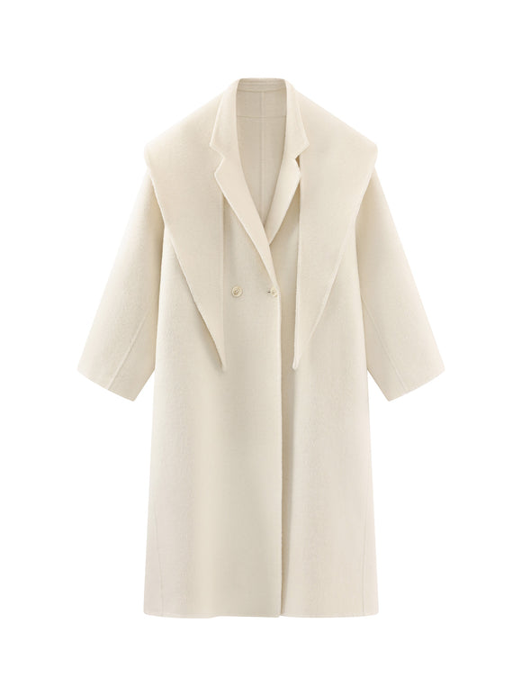 Abrigo de Lana Blanco Doble Botonadura para Mujer - Largo Reversible Otoño Invierno