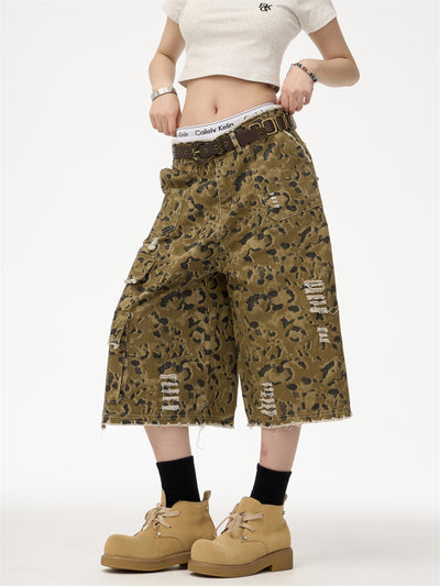 Pantalones Cortos Denim Camuflado Leopardo Estilo Retro Urbano - Image 6