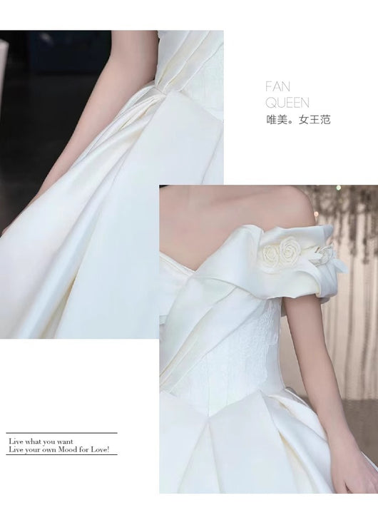 Vestido de Novia Satén Hombros Descubiertos Encaje Francés Elegancia Premium - Image 12