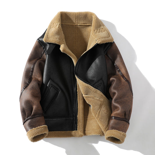 Abrigo de Invierno para Hombre con Cuero, Piel de Cordero y Acolchado Grueso - Image 2