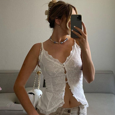 Top Tipo Camiseta Sexy con Escote en V y Detalle de Encaje para Mujer - Image 8