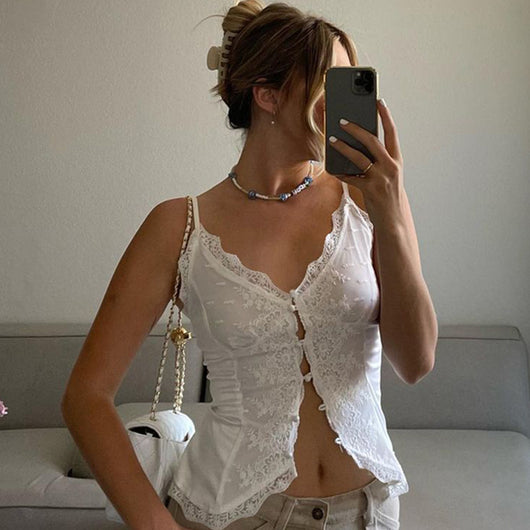 Top Tipo Camiseta Sexy con Escote en V y Detalle de Encaje para Mujer - Image 8