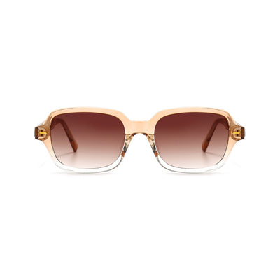 Retro square frame sunglasses with transparent gray frames and gradient purple UV400 lenses. - Image 6