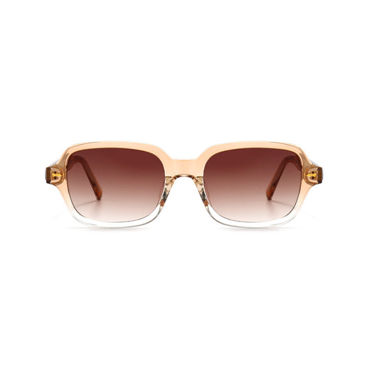 Retro square frame sunglasses with transparent gray frames and gradient purple UV400 lenses. - Image 6