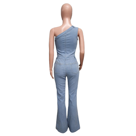 Jumpsuit Denim Ajustado con Hombros Caídos y Cintura Ceñida - Image 27