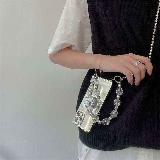 Funda para Teléfono con Cadena de Diamantes Plateados Electrochapados - Image 9