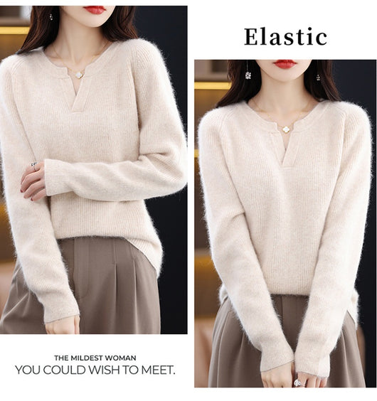 Suéter de Visón Otoño Invierno Mujer Talla Grande Holgado con Forro Polar - Image 16