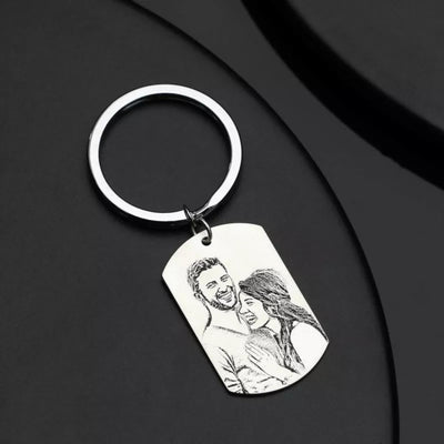 Llavero de Plata 925 con Foto Personalizada y Patrón Grabado