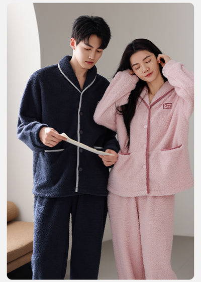 Pijama de Pareja Franela Gruesa Coral Fleece Manga Larga Abrigado - Image 25
