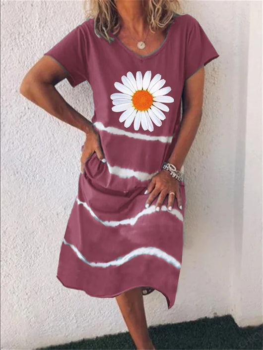 Vestido de Verano Estampado Girasol con Rayas - Manga Corta para Mujer - Image 10