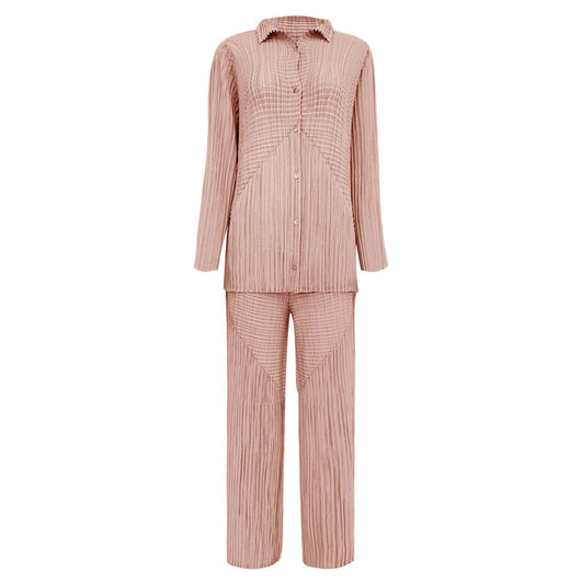 Conjunto de Moda: Blusa Plisada Manga Larga y Pantalón Recto Casual - Image 4