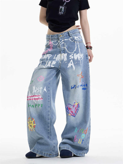 Pantalones Rectos Anchos con Cadena Estampada para Mujer - Image 4