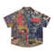 Camisa Corta de Hombre con Diseño Patchwork Cuadros y Graffiti Reversible