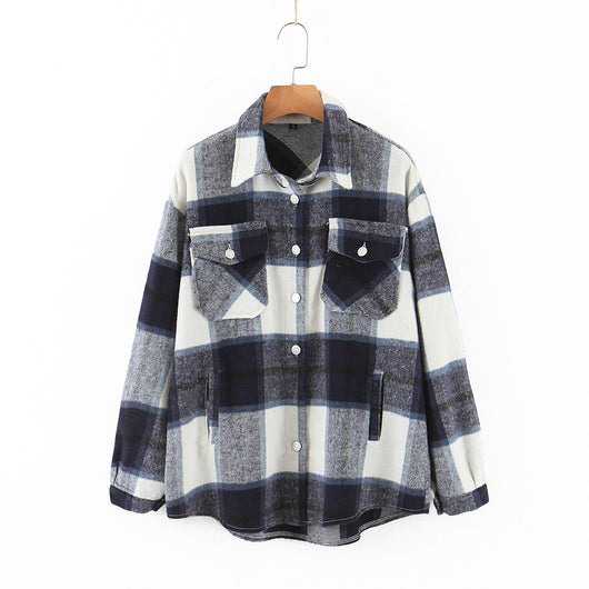 Chaqueta Camisa de Lana a Cuadros con Solapa para Mujer - Image 15