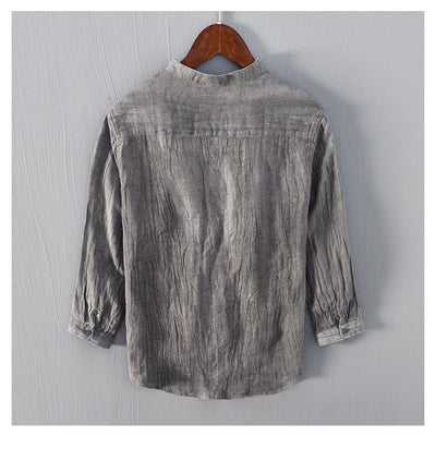 Camisa de Lino Retro con Cuello Mao - Comodidad y Estilo Clásico - Image 8
