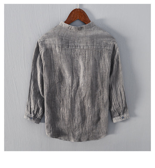 Camisa de Lino Retro con Cuello Mao - Comodidad y Estilo Clásico - Image 8