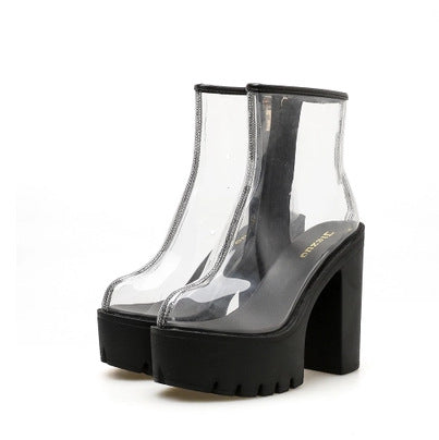 Botas de Tacón Alto Transparente Impermeables con Plataforma Gruesa - Image 7