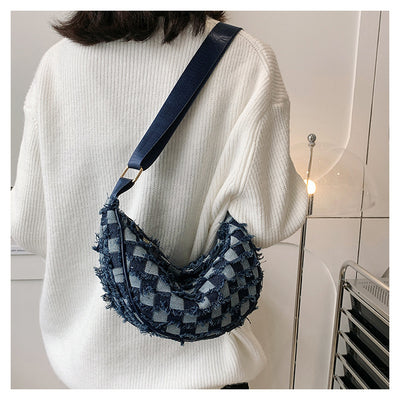Bolsa de Hombro Underarm Denim con Diseño Cuadrícula Escocesa - Image 29
