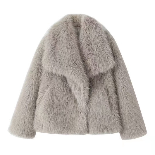 Cardigan Largo de Felpa Sintética con Solapa y Botones de Presión para Mujer - Image 13