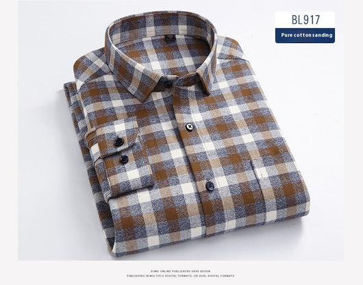 Camisa de Cuadros Algodón Peinado Manga Larga para Hombre - Casual Profesional Otoño Invierno - Image 23