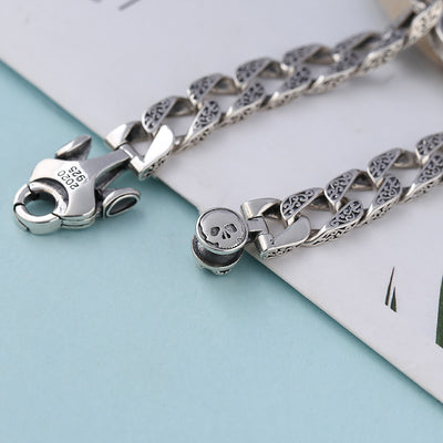 Pulsera de Plata Esterlina para Hombre con Calavera Giratoria y Patrón Retro - Image 4