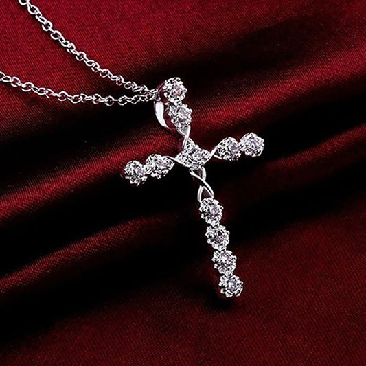 Colgante Cruz de Cristal Plateado para Mujer