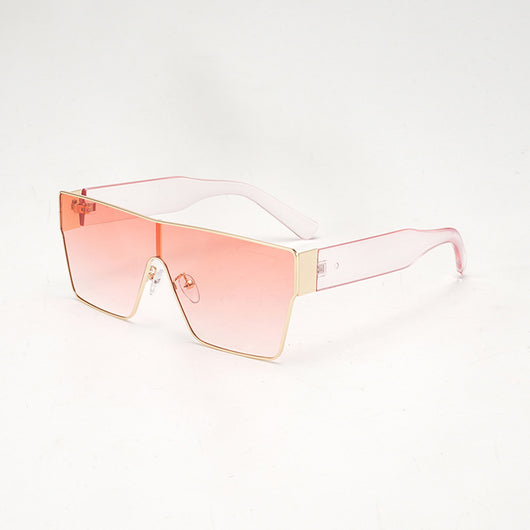 Oversized square sunglasses with a gold metal frame, dark gray lenses, and black plastic temples. - Image 15