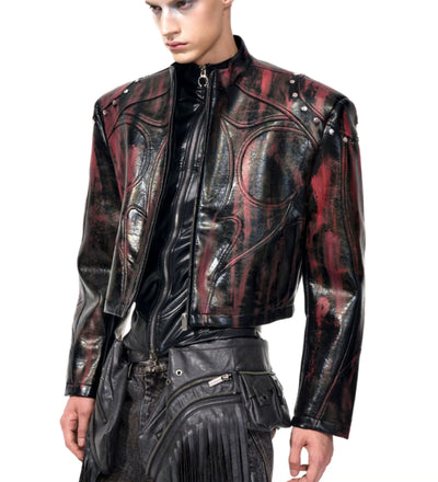 Chaqueta de Cuero para Hombre con Cuello Alto y Hombreras - Image 2